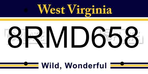 8RMD658 West Virginia License Plate