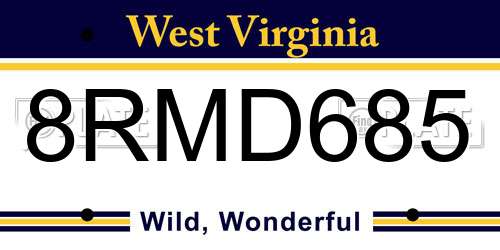 8RMD685 West Virginia License Plate