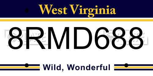 8RMD688 West Virginia License Plate