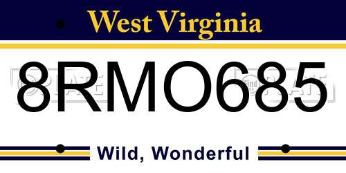 8RMO685 West Virginia License Plate