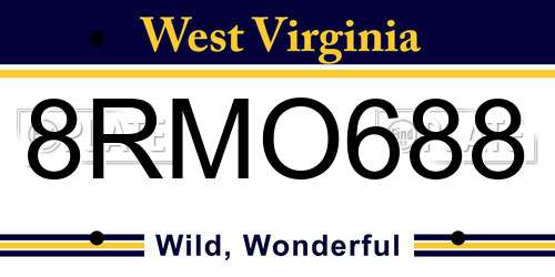 8RMO688 West Virginia License Plate