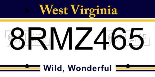 8RMZ465 West Virginia License Plate