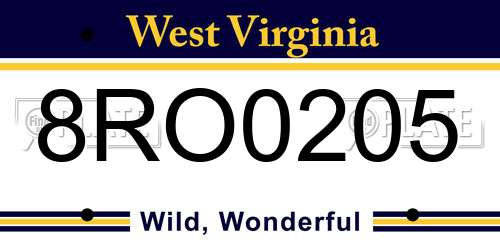 8RO0205 West Virginia License Plate