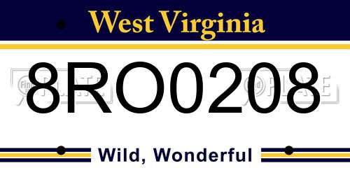8RO0208 West Virginia License Plate