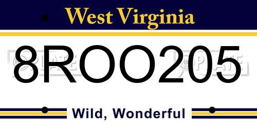 8ROO205 West Virginia License Plate