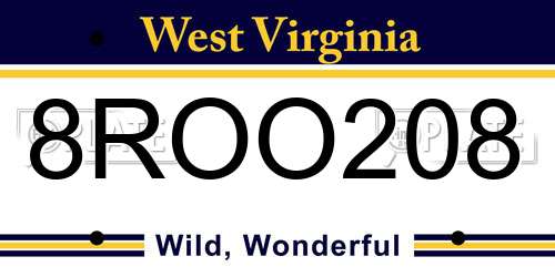 8ROO208 West Virginia License Plate