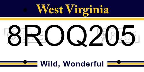 8ROQ205 West Virginia License Plate