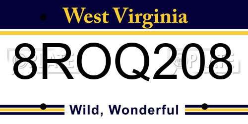 8ROQ208 West Virginia License Plate