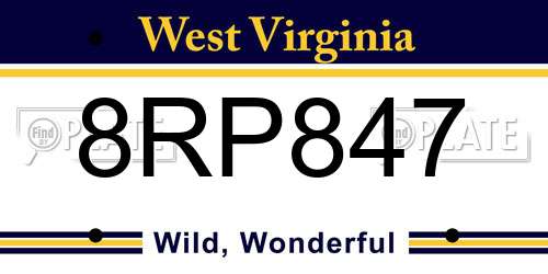 8RP847 West Virginia License Plate