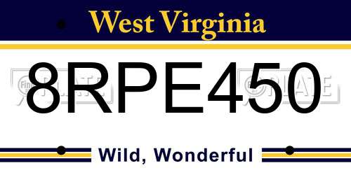8RPE450 West Virginia License Plate