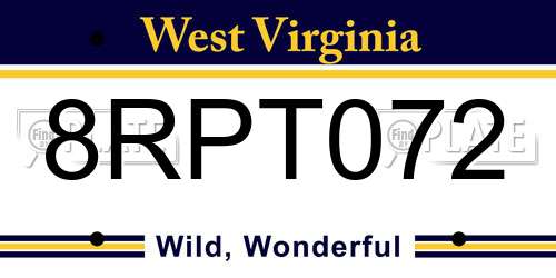 8RPT072 West Virginia License Plate