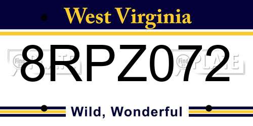 8RPZ072 West Virginia License Plate