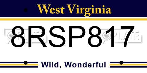 8RSP817 West Virginia License Plate