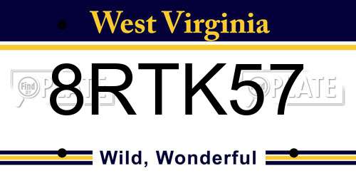 8RTK57 West Virginia License Plate