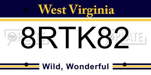 8RTK82 West Virginia License Plate