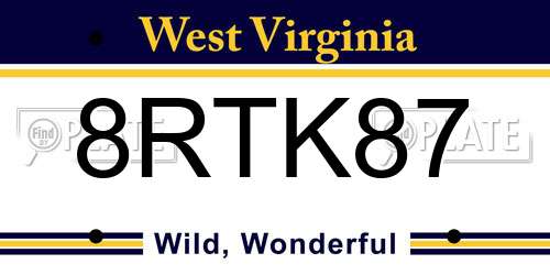 8RTK87 West Virginia License Plate