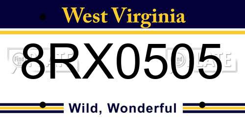 8RX0505 West Virginia License Plate