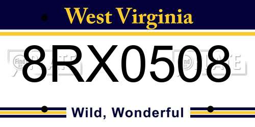 8RX0508 West Virginia License Plate