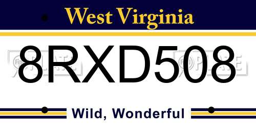 8RXD508 West Virginia License Plate