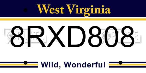8RXD808 West Virginia License Plate