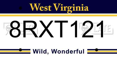 8RXT121 West Virginia License Plate