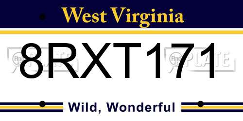 8RXT171 West Virginia License Plate