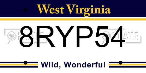 8RYP54 West Virginia License Plate