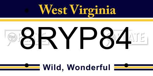 8RYP84 West Virginia License Plate