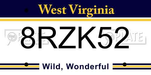 8RZK52 West Virginia License Plate