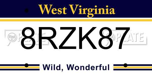 8RZK87 West Virginia License Plate
