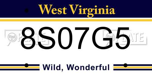 8S07G5 West Virginia License Plate