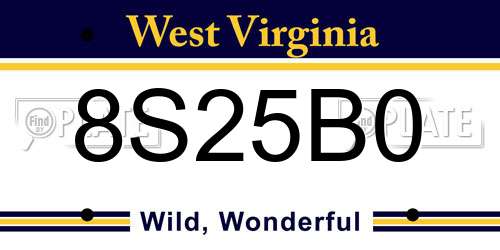 8S25B0 West Virginia License Plate