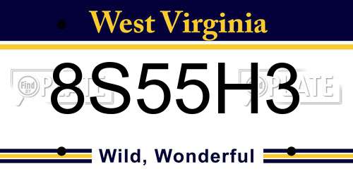 8S55H3 West Virginia License Plate