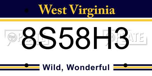 8S58H3 West Virginia License Plate