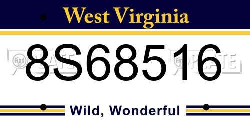 8S68516 West Virginia License Plate