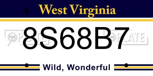 8S68B7 West Virginia License Plate