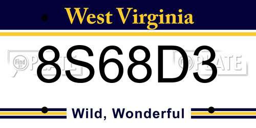 8S68D3 West Virginia License Plate