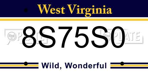 8S75S0 West Virginia License Plate