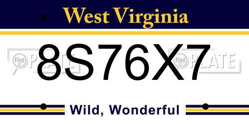 8S76X7 West Virginia License Plate