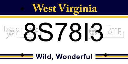 8S78I3 West Virginia License Plate