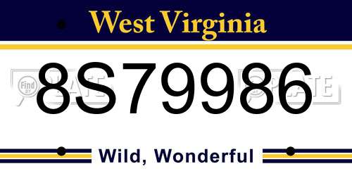 8S79986 West Virginia License Plate
