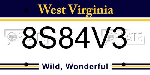 8S84V3 West Virginia License Plate