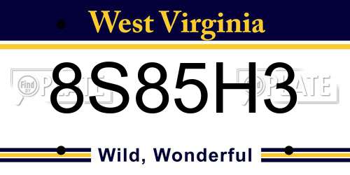 8S85H3 West Virginia License Plate