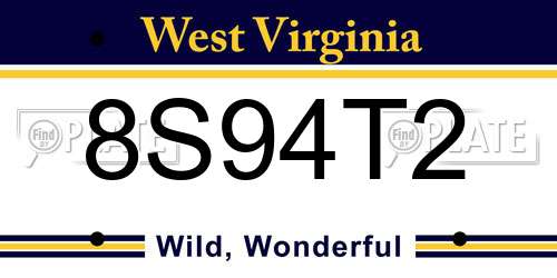 8S94T2 West Virginia License Plate