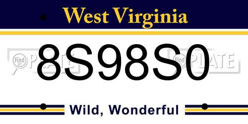 8S98S0 West Virginia License Plate