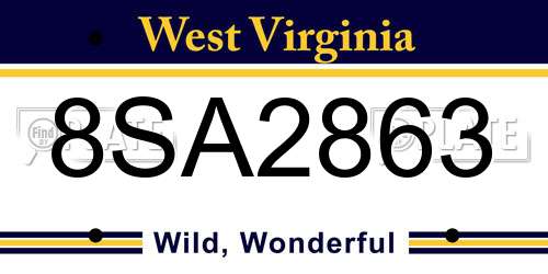 8SA2863 West Virginia License Plate