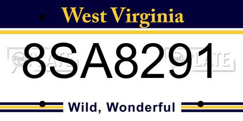 8SA8291 West Virginia License Plate