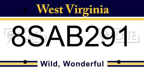 8SAB291 West Virginia License Plate