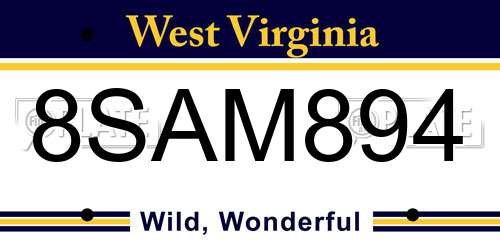 8SAM894 West Virginia License Plate
