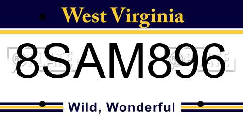 8SAM896 West Virginia License Plate